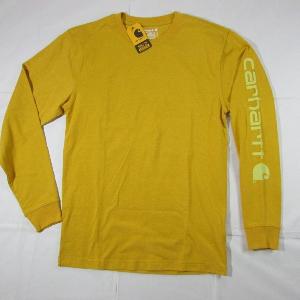 Carhartt Men's Loose Fit Heavyweight Long Logo Sleeve Graphic T-Shirt Honeycomb